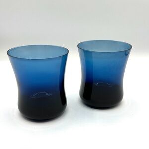 2 Denby Arabesque Blue Ice Double Old Fashioned Glasses. Rare Find. Vintage